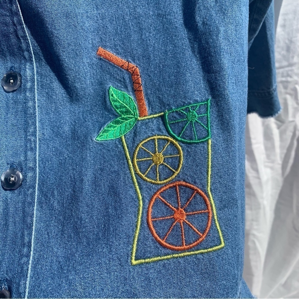 Vintage Excitation Denim Embroidered Appliqué Spring Summer Button Up Sz Medium - Picture 6 of 8